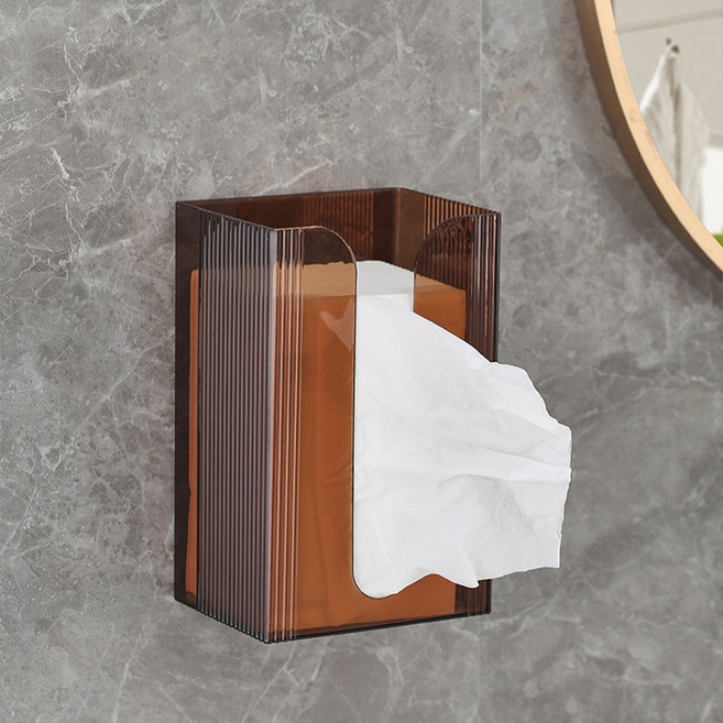 수다소리 무타공 공중부양 벽걸이 휴지 티슈 커버, 브라운