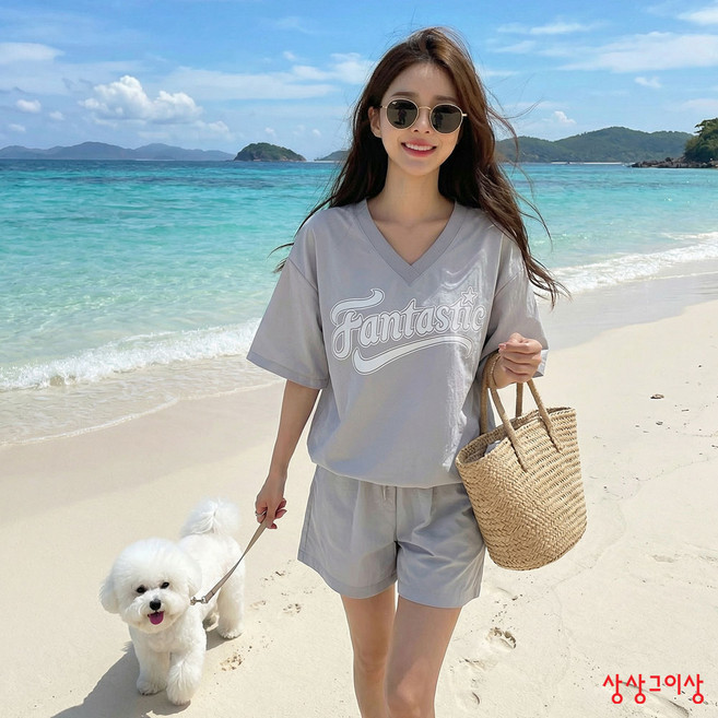 상상그이상 여성용 국내제작 브이넥 바스락 반팔티 긴팔티 맨투맨 세트 여름 간절기 츄리닝 반바지 세트 투피스 반소매 나일론 아노락 트레이닝세트 츄리닝 헬스복 운동복 일상복