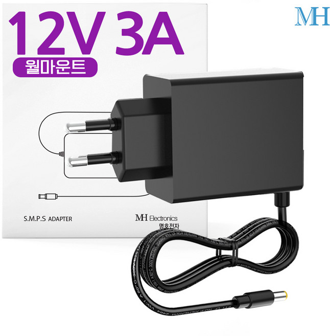 명호전자 아답터 12V 3A 벽걸이형 어댑터, 1개