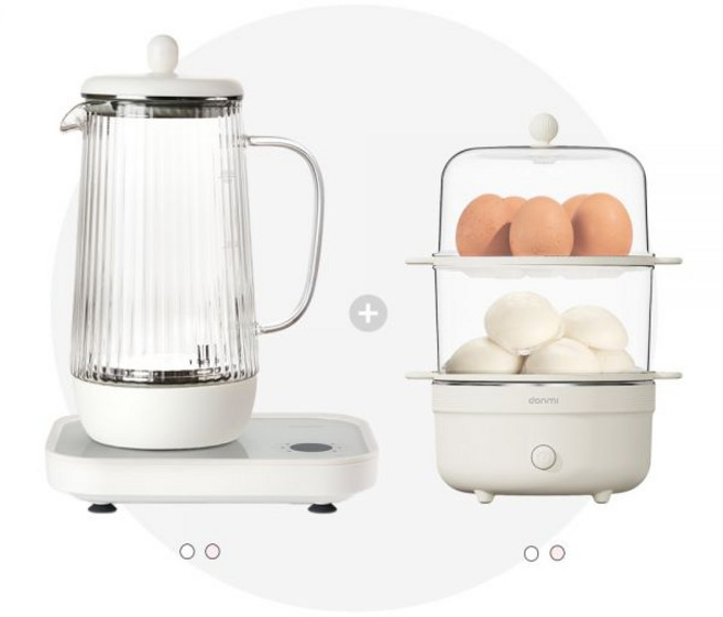 [홈카페_세트상품] 단미 전기포트 유리 티포트 800ml + 계란찜기 (KET02 + EGS01), DA-KET02 핑크+계란찜기(화이트)
