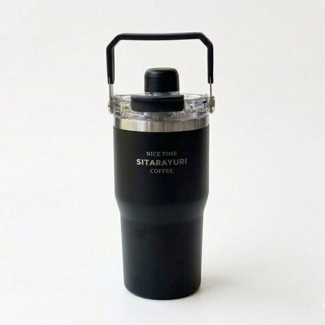 에코럭키 리프트 스트로우 텀블러 회전손잡이 스테인레스 보온 보냉 600ml 900ml, 1개, 리프트 스트로우 텀블러-블랙