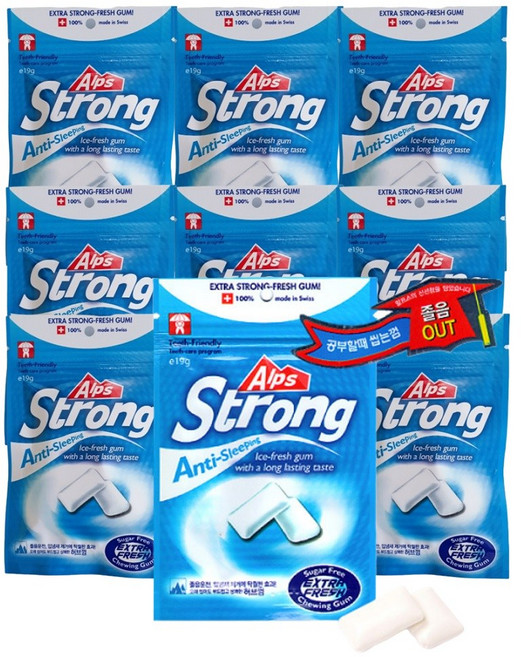 알프스스트롱 잠깨는 무설탕 졸음 방지 껌, 9개, 19g