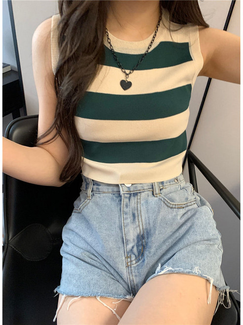 廷選 條紋背心 短款無袖上衣