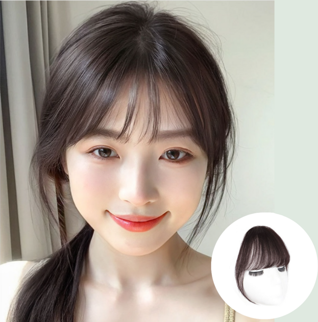 에윤 손으로 짠 자연스러운 인모 앞머리 가발, 1개, 어두운 다크브라운