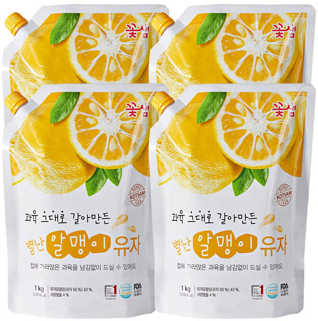 꽃샘 별난 알맹이 유자차, 4개, 1kg