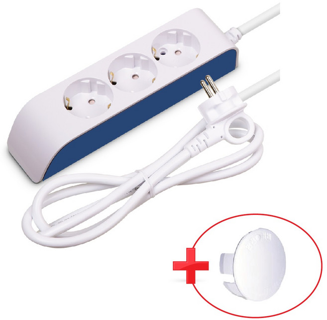 현대 하이탭 일반 접지 3구 멀티탭 안전커버 증정, 1개, 화이트, 1.5m