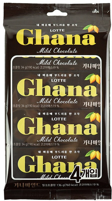 롯데제과 가나 마일드 4번들, 1개, 136g