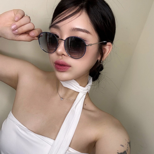 트렌디 그라데이션 컬러 라운드 메탈 남녀공용 선글라스 2color