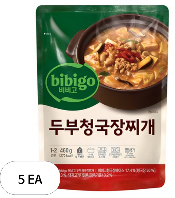 비비고 두부 청국장찌개, 460g, 5개