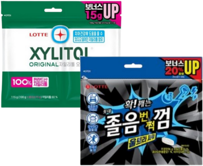 롯데 졸음번쩍 껌 울트라파워 96g 1개 자일리톨 오리지날 115g 1개 리필 (총2개), 211g