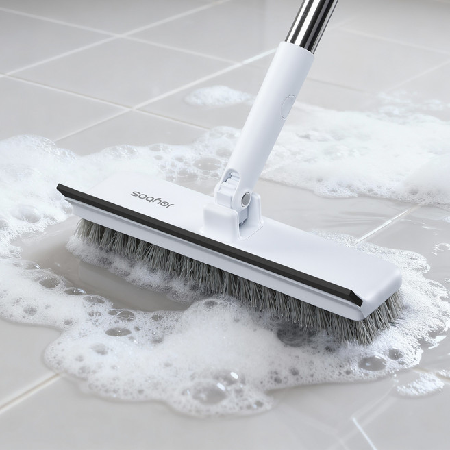 조이보스 2in1 욕실바닥 길이조절 청소솔 물기제거 스퀴지, 화이트, 1개