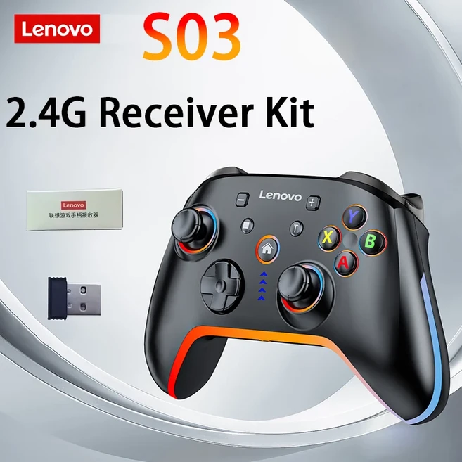 Lenovo S03 게임패드 유선 Bluetooth 및 2.4G 수신기 M1 M2 매크로 프로그래밍 기능 적응 스위치/컴퓨터 PC, 01 Black 2.4G