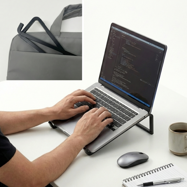 로앤몰 간편 휴대 접이식 노트북 거치대, 26X26X7.4cm, 1개, 블랙