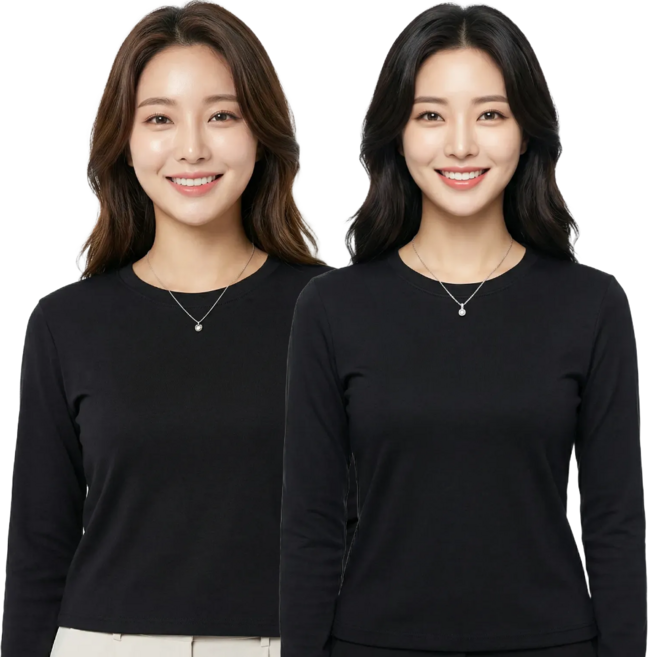 프로텍트유 1+1 여성 라운드넥 무지 긴팔 티셔츠