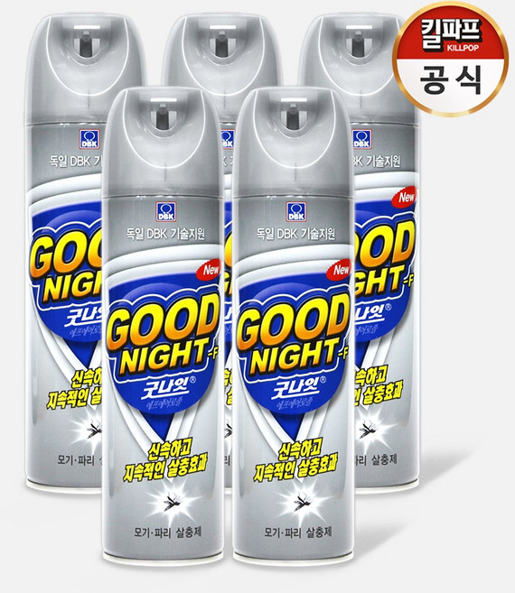 굿나잇 에프 에어졸 레몬향 스프레이 모기 파리 바퀴 벌레 살충제 400mL x 5개