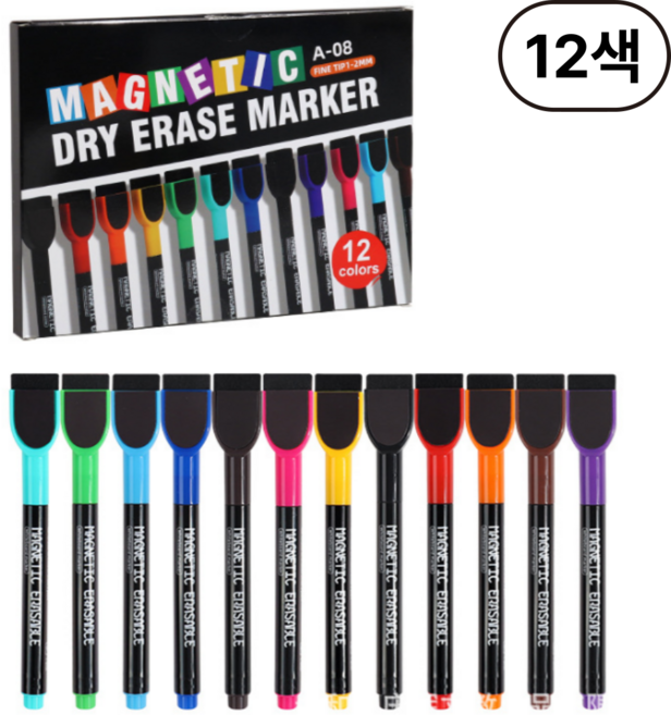 띵크홈 지우개달린 자석 화이트 보드마카 12색 3색, 12색세트