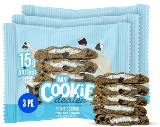 My Cookie Dealer 쿠키 비스켓 마이 딜러 프로틴 딸기 크림 12개입 2.2온스 쿠키당 15g 단백질 RAW Nutrition 프로틴으로 개별 포장 여행 간식, 우유와 쿠키 - 쿠팡