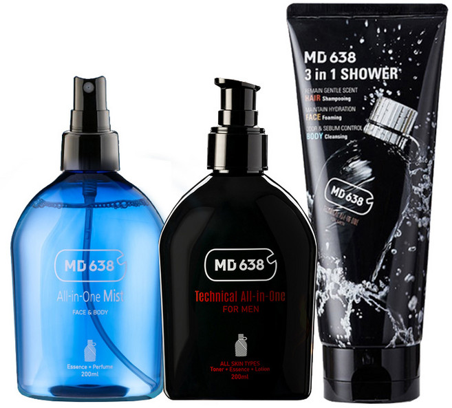 MD638 남자 올인원 3종 세트 미백 주름개선 스킨로션 미스트 3in1 헤어 바디 클렌저 200mlx3 최신제품, 3개, 200ml