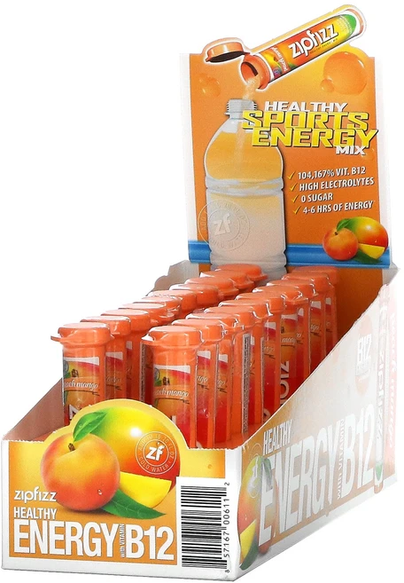 Zipfizz 헬시스포츠 에너지 믹스 비타민B12 피치 망고 튜브 20개입 11g 0.39oz, 복숭아 망고, 20회분 - 쿠팡
