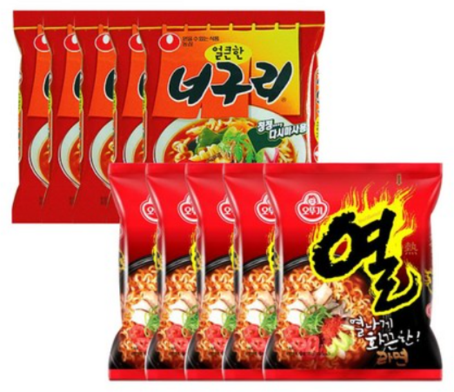 오뚜기 열라면 5개 + 농심 너구리 얼큰한맛 5개 1개, 10개