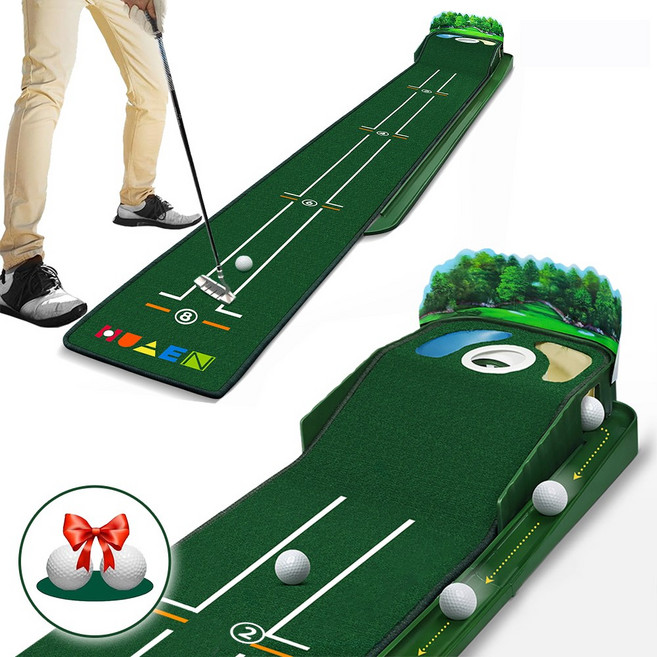 KLIFE 골프 퍼팅연습기 무소음 자동리턴 실내 연습 매트 스윙 퍼팅매트 볼가림막, 1개, 그린