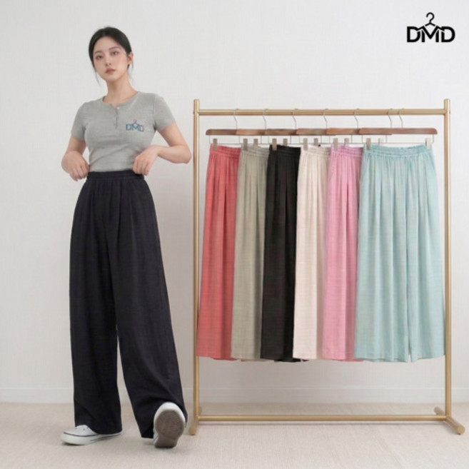 다몬딱 여름 여자 밴딩 하이웨스트 팬츠 바지 와이드