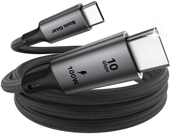 베이직기어 C타입 10Gbps 데이터 전송 100W 고속충전 케이블, 1개, 그레이 블랙, 0.5m