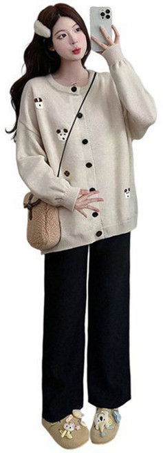 봄 임산부 외출복 라운드넥 임부 니트 가디건 캐주얼 임부복 긴소매 상의 YSQ