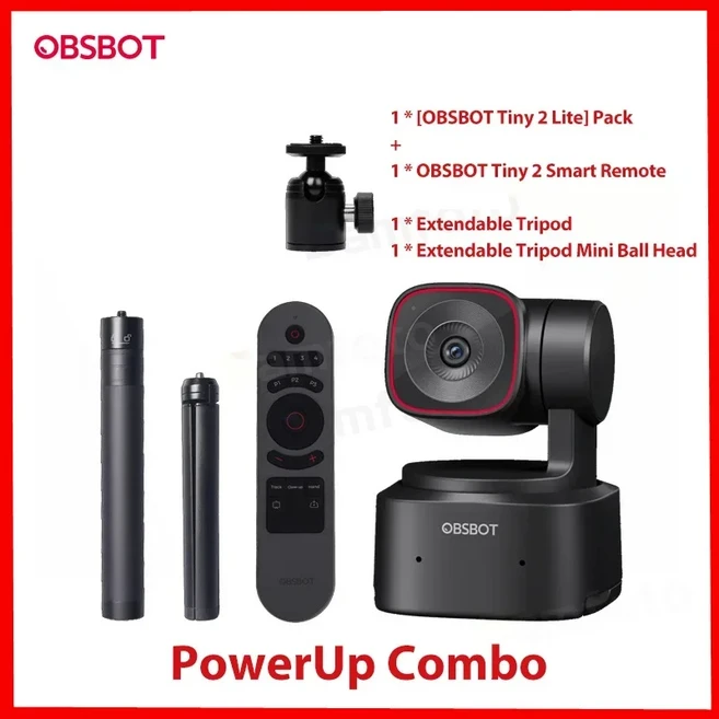 OBSBOT Tiny 2 Lite PTZ 4K @60fps HDR AI 추적 기능 프라이버시 커버 마이크 센서 USB2.0 플러그 앤 플레, 05 PowerUp Combo