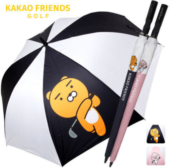 [카카오 골프] 대형 빅사이즈 (UV차단 암막코팅) 골프 초경량 수동 장우산 [골프 어피치] (70x8K)