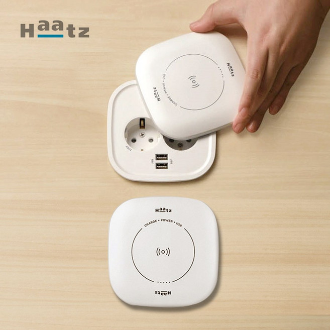 하츠 매립형 빌트인 콘센트 2구 USB충전 무선 충전 라운드형 화이트 MC-R1201WCM, 1개