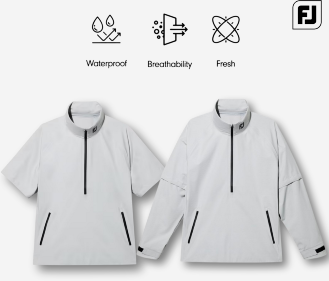 풋조이 남성 골프웨어 나일론 아노락 레인 웨어 초경량 골프복 소매 탈부착 반팔 긴팔 투웨이 그레이 비옷 우비 방수 발수 보관용 파우치 증정