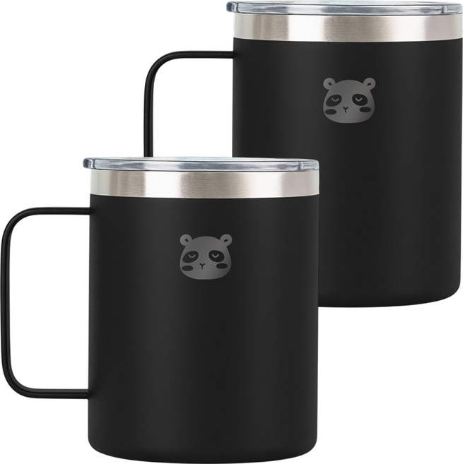 믿추 스텐 머그컵 텀블러 보온보냉, 블랙, 400ml, 2개