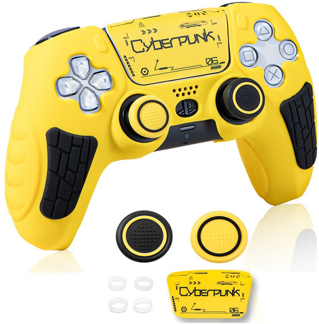 PS5 듀얼센스 30주년 에디션 등 선택구매 패드커버셋- 터치패드스킨 스틱커버 갈림방지링 기본포함 PS5 PRO / PS5 SLIM, 1개, 사이버펑크 에디션, PS5 듀얼센스 패드커버셋