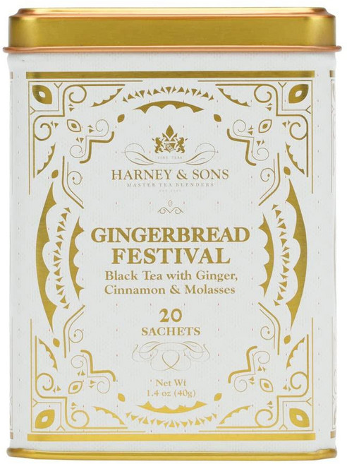 Harney & Sons 진저브레드 페스티벌 진저와 시나몬이 들어간 홍차 20개입 향 주머니 틴 케이스, 20ct (Pack of 1), 없음, 1) 진저브레드 페스티벌 - 20ct (Pack of