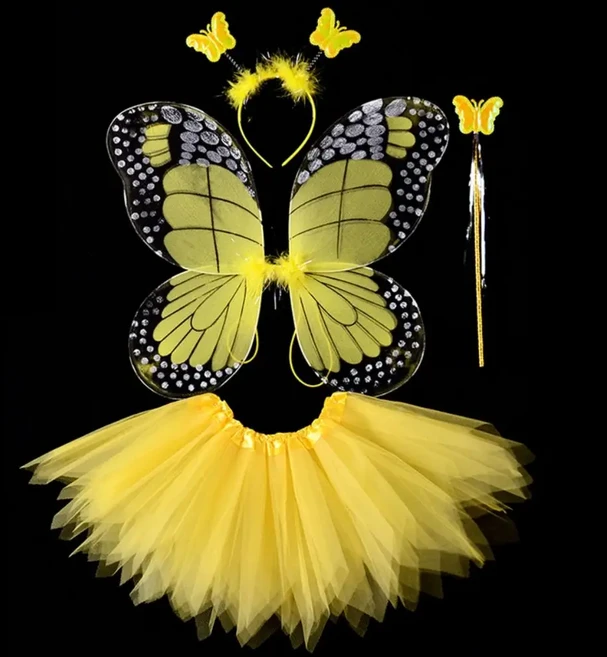 시뮬레이션 나비 의상 소품 공주 2-8세 나비 날개 세트 할로윈 선물 튜튜 스커트 요정 의상 세트