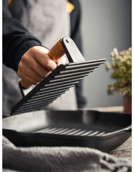 스테이크 누르개 돼지껍데기 오징어 납작 누름판 철판, 주철 사각 압착판