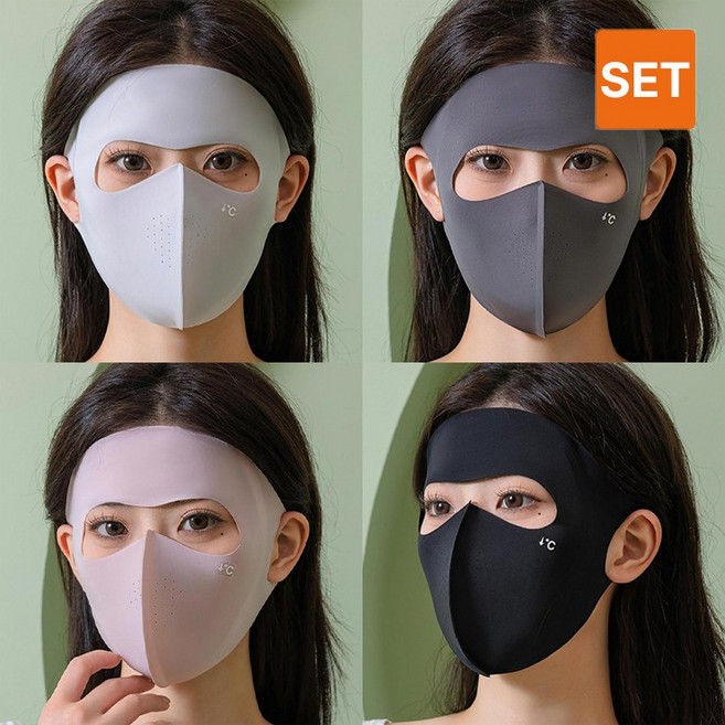 어나더뷰 2670 [4컬러 1세트] 하니스 실키 쿨링 풀페이스 마스크 얼굴보호 햇빛가리개 자외선차단 냉감마스크 등산 야외활동 골프 운동 산책 여행, 2670-1 핑크+라이트그레이+다크그레이+블랙, 1개