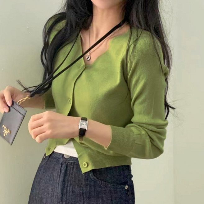 라라홀리 모던 심플 브이넥 슬림 숏 니트 가디건