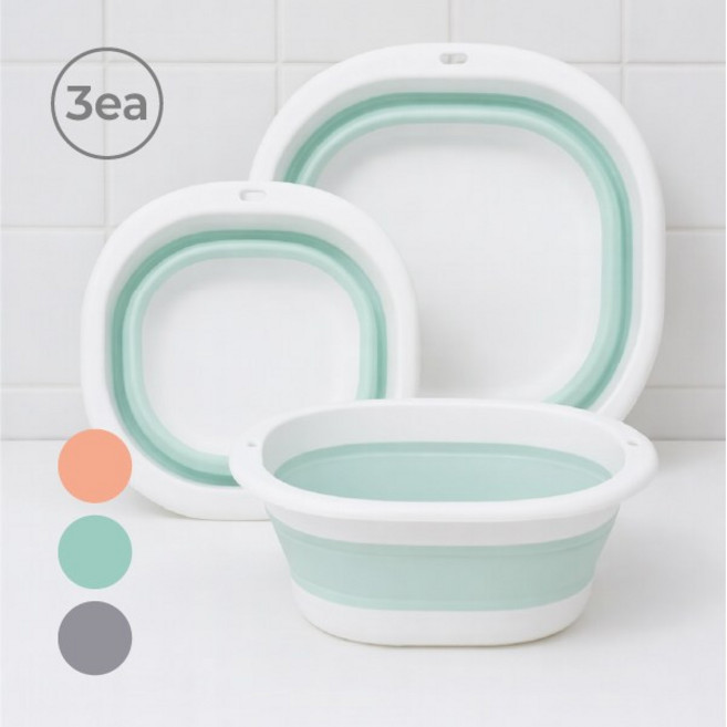 에버리즈 휴대용 편리한 접이식 대야 소+중+대 1set, 1개, (소+중+대)민트