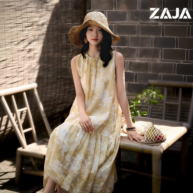 ZAJA 여성 여름 휴양지 바캉스 나시 빅사이즈 비치롱원피스