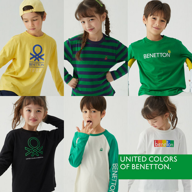 [베네통키즈] [베네통] 베네통 키즈 공용 긴팔 티셔츠 화이트 BNUTS4O13T