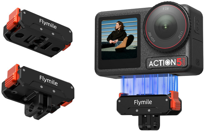 Flymile 액션4/5프로 및 오즈모360 호환 두발 자석 퀵릴리즈 마운트 액션캠 악세사리 1/4 나사홀 삼각대 연결 메탈 클립 실리콘 패드 초경량 27g, 1개, for action/360