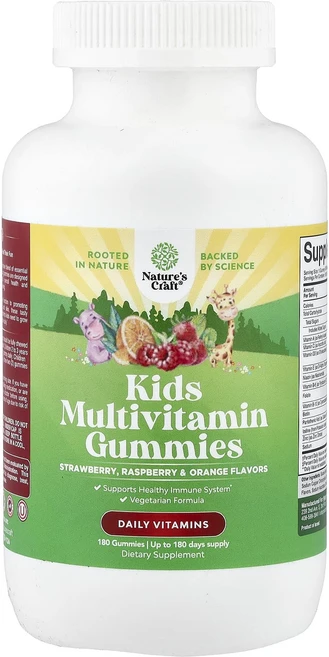 헁복하고 건강하세요 Nature's Craft 어린이용 종합비타민 구미젤리 딸기 라즈베리 & 오렌지 구미젤리 180개 늘 챙기셔야합니다, NaturesCraft어린이용종합비타민구미젤리딸기라즈베 - 쿠팡