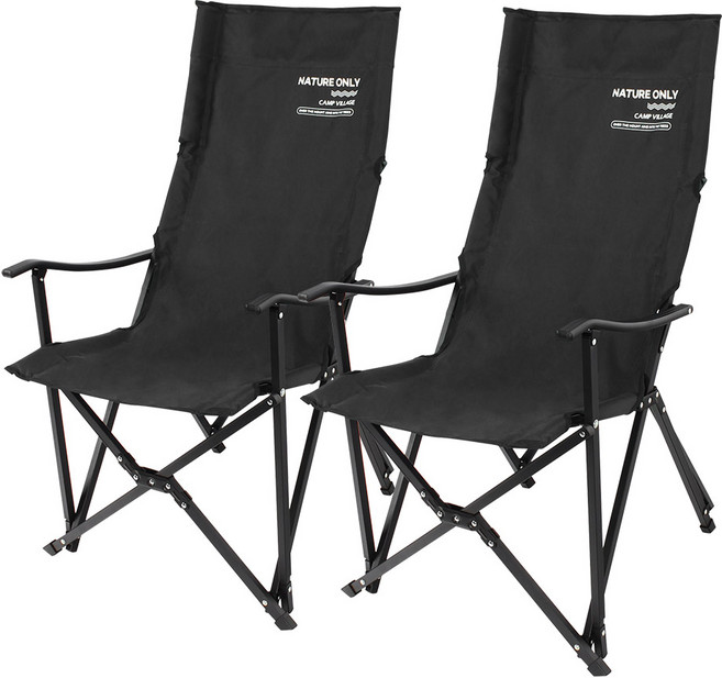 캠프빌리지 네츄럴 롱 릴렉스 체어 + 보관가방 세트 2개, 블랙, 2세트