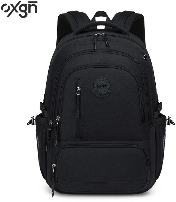 oxgn護脊減壓後背包 大容量學生雙肩包 國高中書包 男女通用設計 多層收納 防水材質 輕便 筆電背包, 黑色