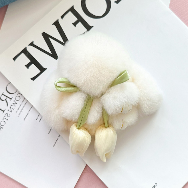 샤샤벨 리얼퍼 천연 토끼털 은방울꽃 토끼 인형 여성 가방 키링