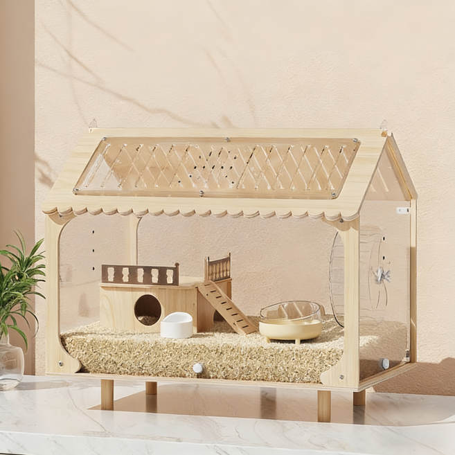 YAPOGI 꾸미기 풀세트 투명한 원목 아크릴 대형 햄스터집 펫하우스 사육장 놀이터 햄스터 케이지, 1개, 스타일 B,세트