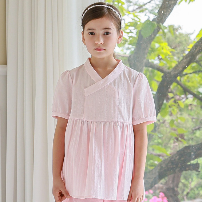 하랑한복 하나뎅이 여아 생활한복 핑크 반팔 블라우스 공주룩 여름 상의