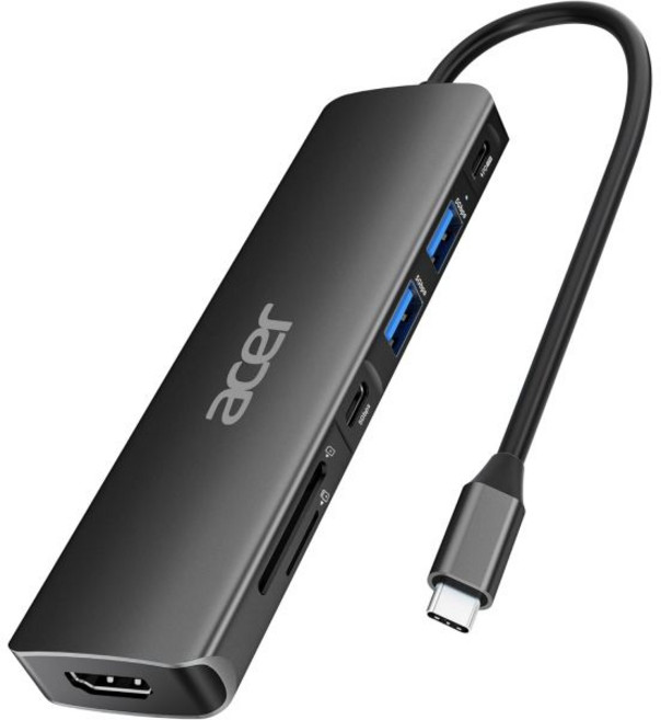 Acer USB 허브 C에서 HDMI 멀티포트 어댑터 7개 3.1 GEN1 및 5Gbps 타입-C 데이터 포트 2개 4K 포트 PD 100W 충전 SD 카드 리더 i, Black